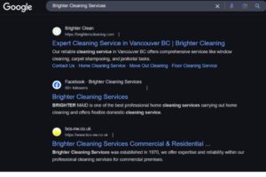 Google SERP Viwe of the Brighter cleaning Service 