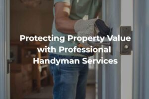 a person wearing a knitted glove is fixing a door handle with a screwdriver. they're in casual clothing, standing in a room with boxes, suggesting moving.