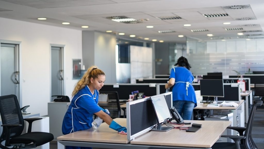 local cleaning experts sanitizing office workspace in Langley business