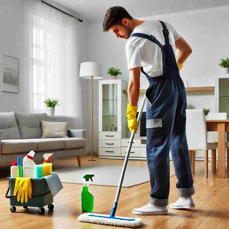 Professional cleaners completing move-out cleaning services in house
