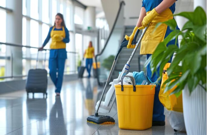 Trusted local cleaners maintaining clean office workspace