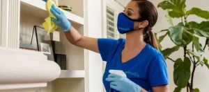 Eco-friendly cleaning services being performed by a professional cleaner using sustainable techniques near a green indoor garden area.