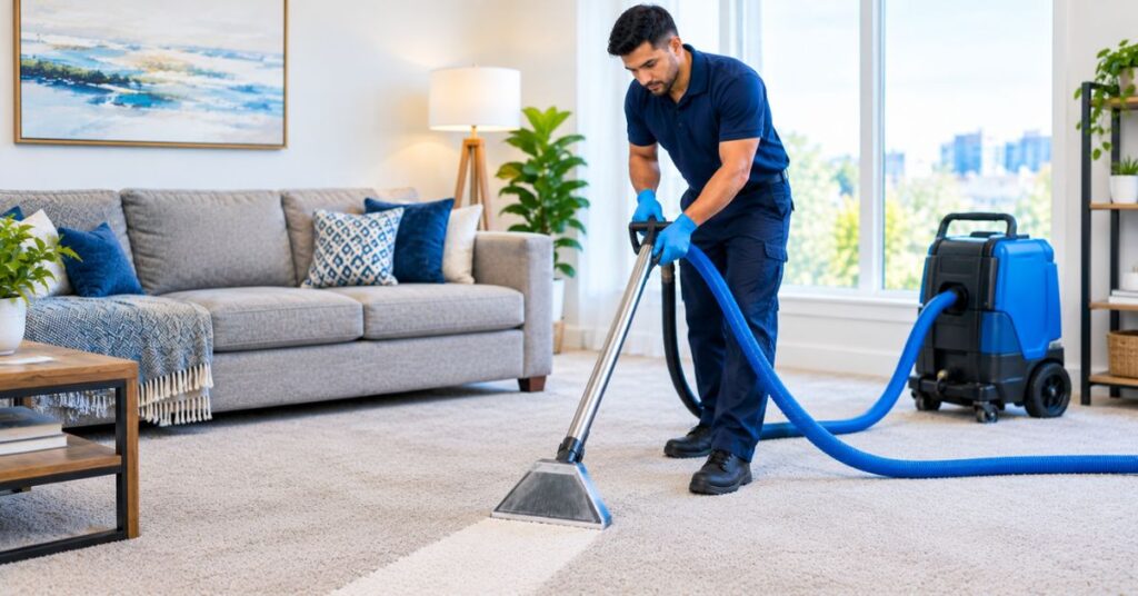Professional Carpet Cleaning in a Bright Living Room