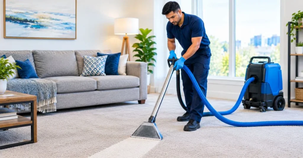 Professional Carpet Cleaning in a Bright Living Room